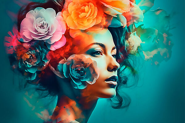 Frau mit Blumen im Haar Frau mit Blumen im Haar