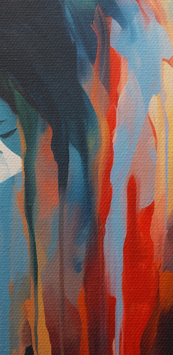 Gemälde einer Frau mit bunter Farbe, die über ihr Gesicht tropft Gemälde einer Frau mit bunter Farbe, die über ihr Gesicht tropft