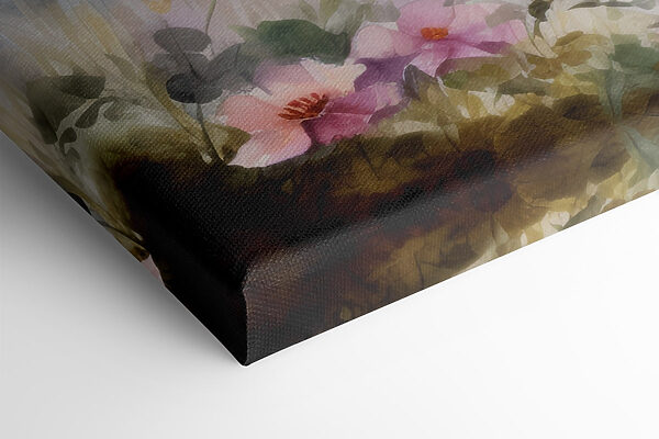 Aquarellmalerei eines Sees mit Bäumen und Blumen Aquarellmalerei eines Sees mit Bäumen und Blumen