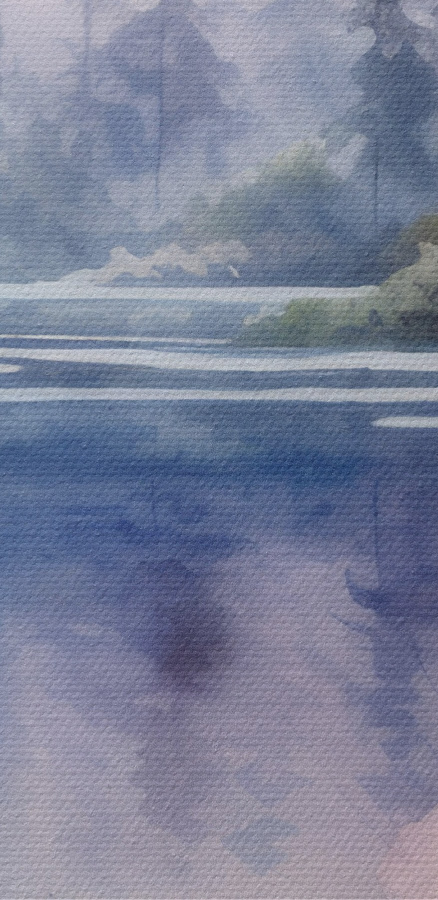 Aquarell von Blumen und Bäumen an einem See