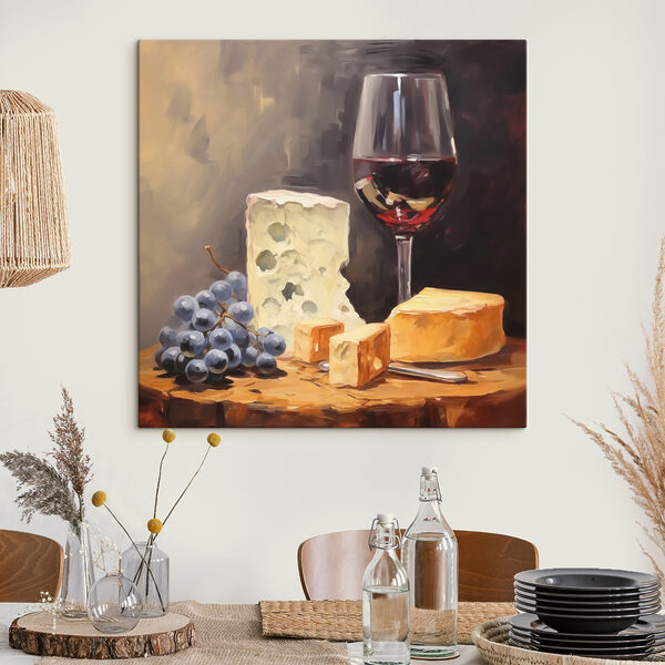 Glas Wein und Käse auf einem Tisch Glas Wein und Käse auf einem Tisch
