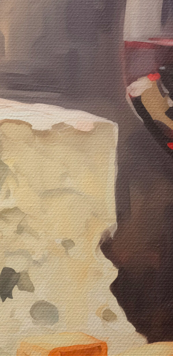 Glas Wein und Käse auf einem Tisch Glas Wein und Käse auf einem Tisch