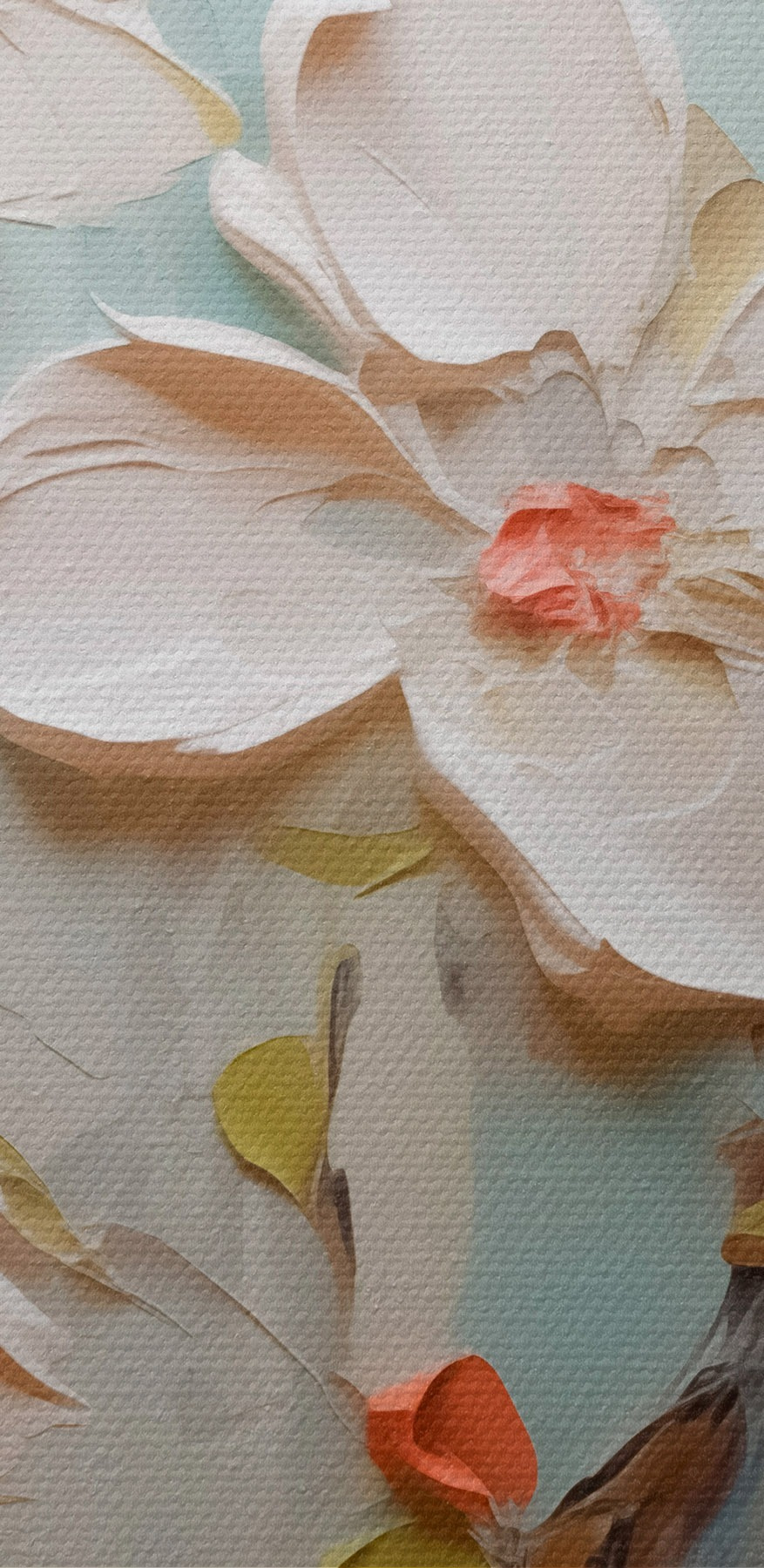 Gemälde mit Blumen auf blauem Hintergrund