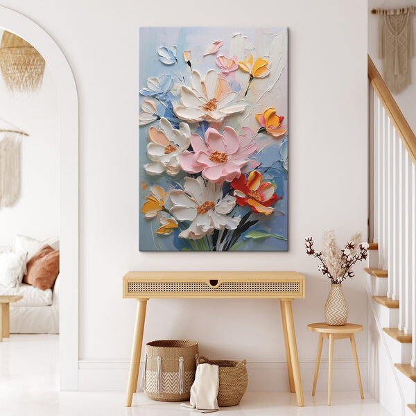 Gemälde mit Blumen an einer Wand Gemälde mit Blumen an einer Wand