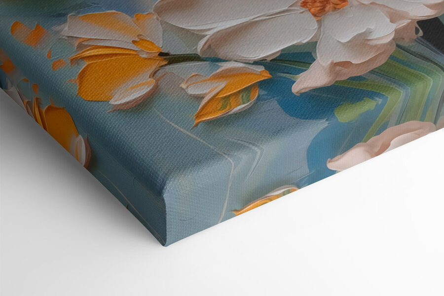 Gemälde mit Blumen an einer Wand Gemälde mit Blumen an einer Wand