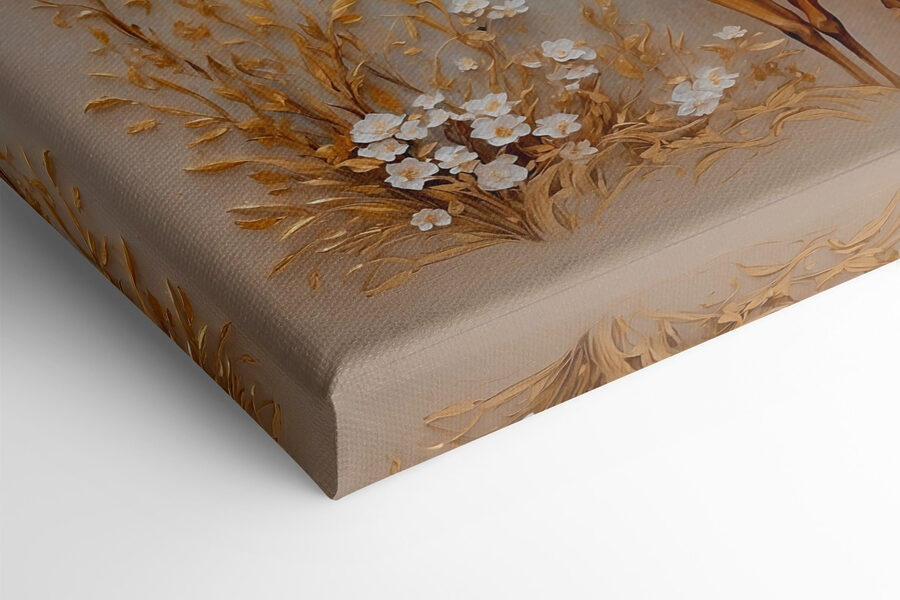 Gemälde eines Hirsches mit Blumen und Bergen