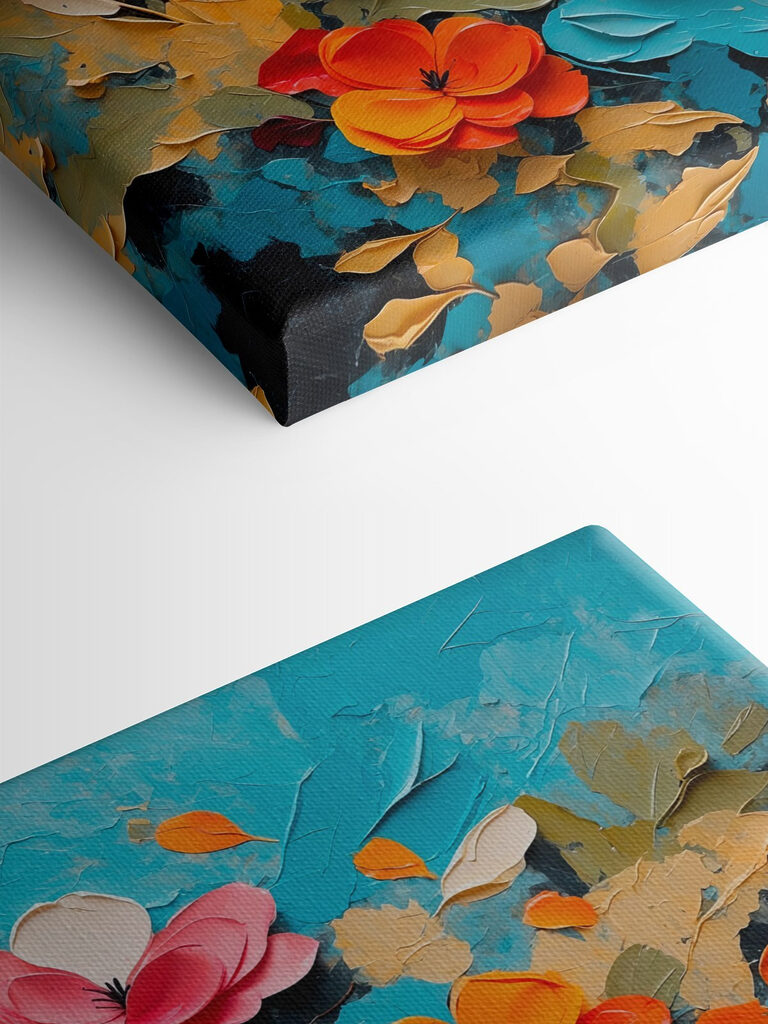 Painting of flowers on a blue surface Painting of flowers on a blue surface