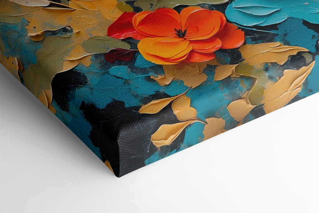 Painting of flowers on a blue surface Painting of flowers on a blue surface