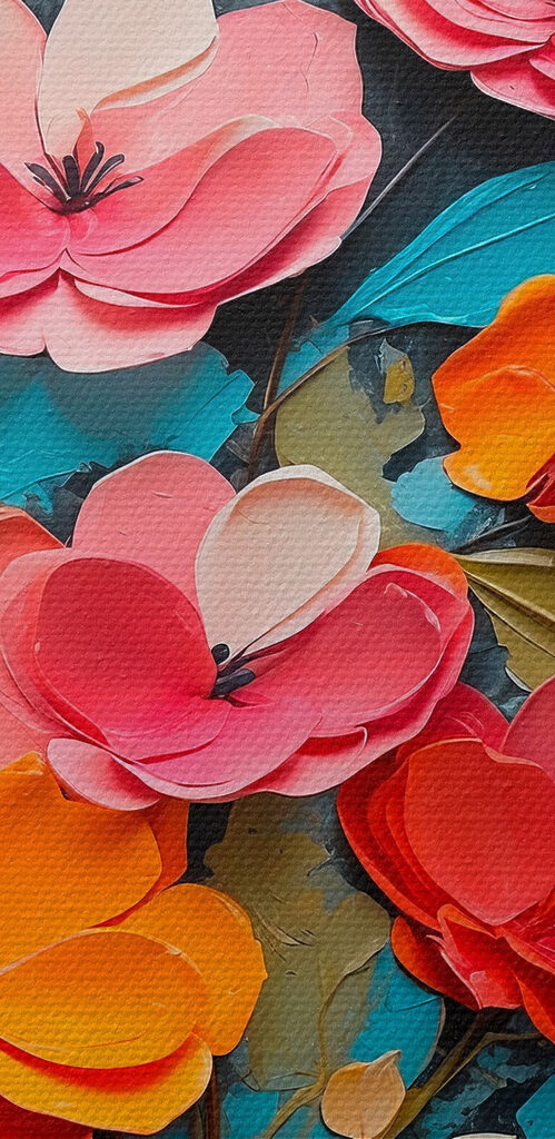 Painting of flowers on a blue surface Painting of flowers on a blue surface