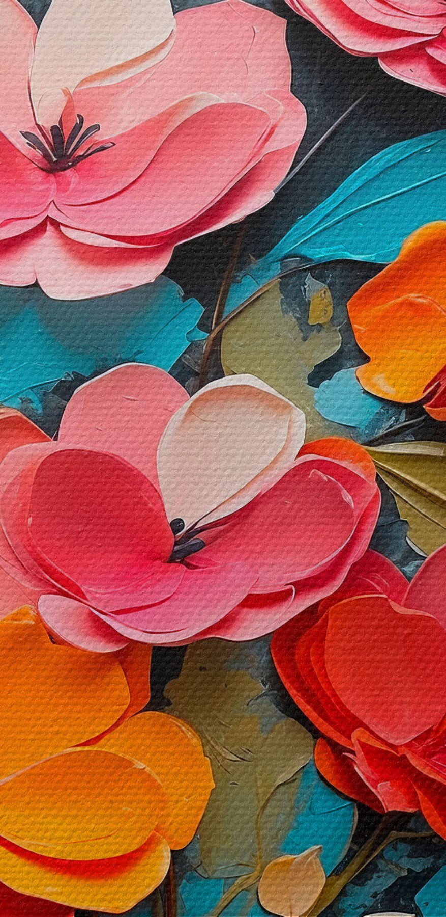 Malerei von Blumen auf einer blauen Fläche Malerei von Blumen auf einer blauen Fläche