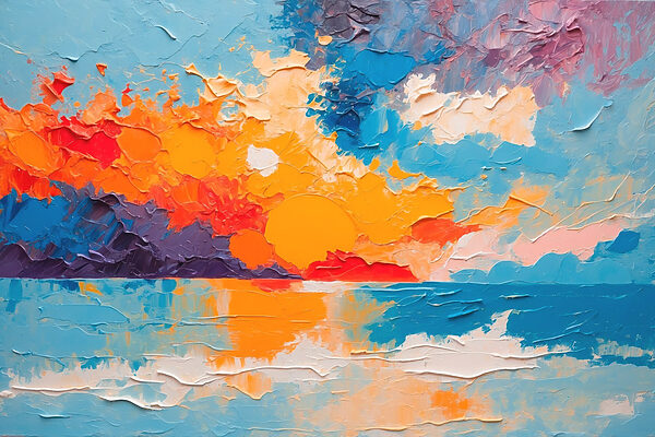 Gemälde eines Sonnenuntergangs über Wasser Gemälde eines Sonnenuntergangs über Wasser