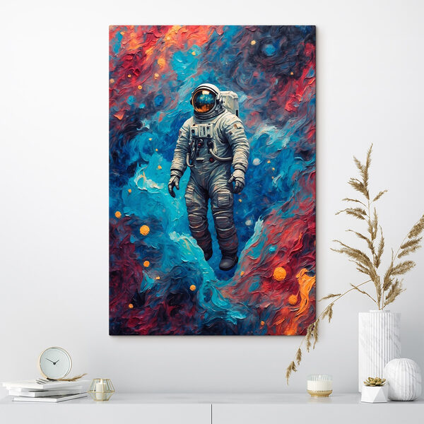 Ein Astronaut im Weltraum mit buntem Hintergrund Ein Astronaut im Weltraum mit buntem Hintergrund