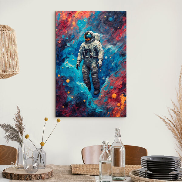 Ein Astronaut im Weltraum mit buntem Hintergrund Ein Astronaut im Weltraum mit buntem Hintergrund