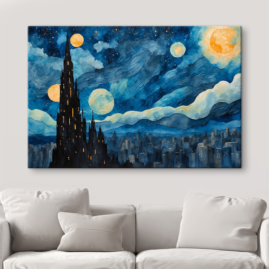 Aquarell einer Stadt bei Nacht