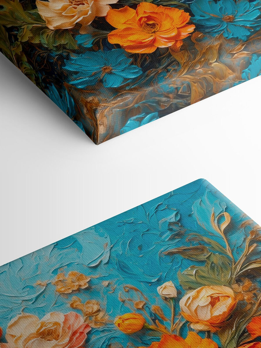 Malerei von Blumen auf einer blauen Fläche Malerei von Blumen auf einer blauen Fläche