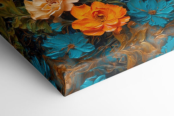 Malerei von Blumen auf einer blauen Fläche Malerei von Blumen auf einer blauen Fläche