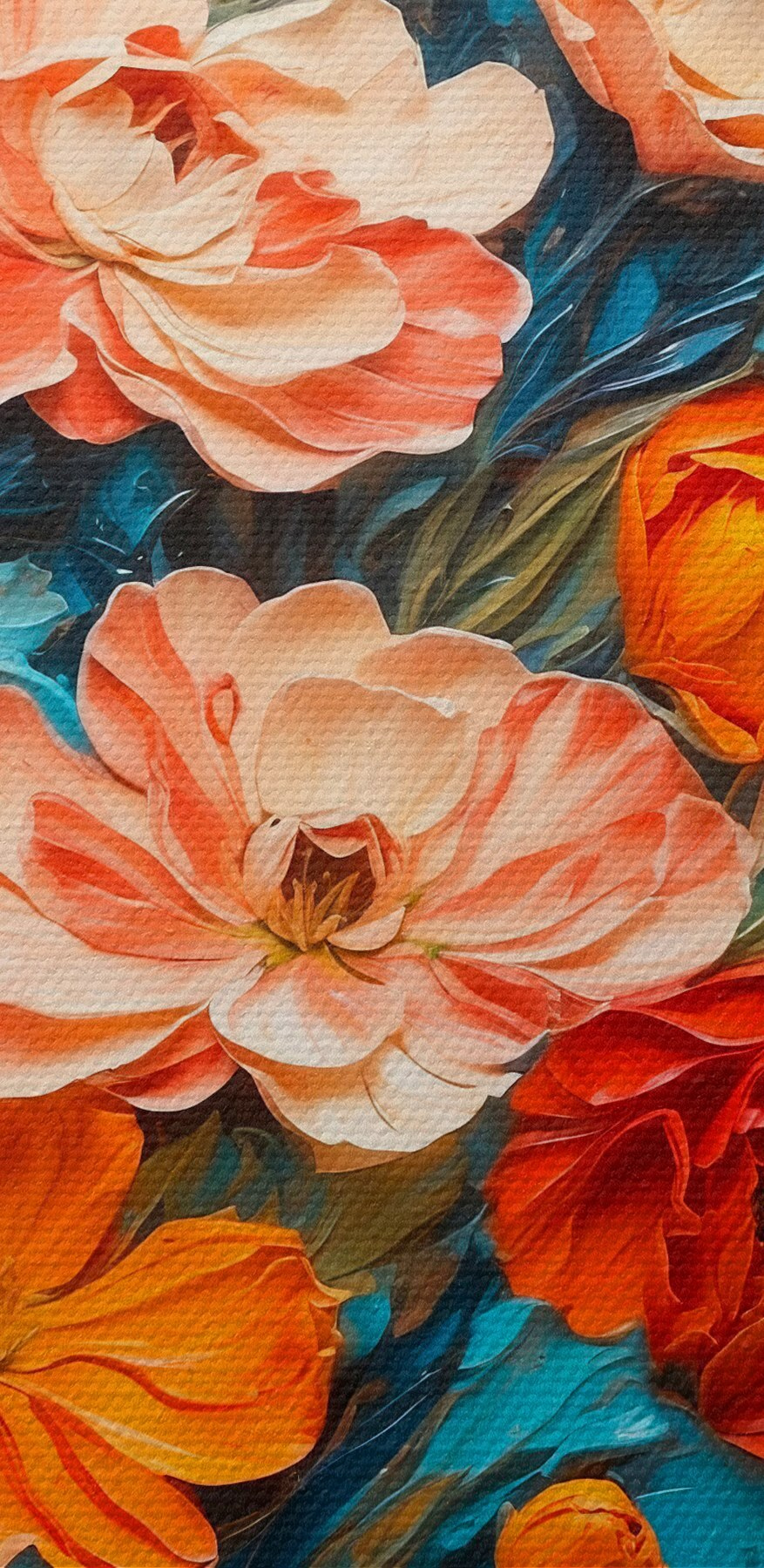 Malerei von Blumen auf einer blauen Fläche Malerei von Blumen auf einer blauen Fläche