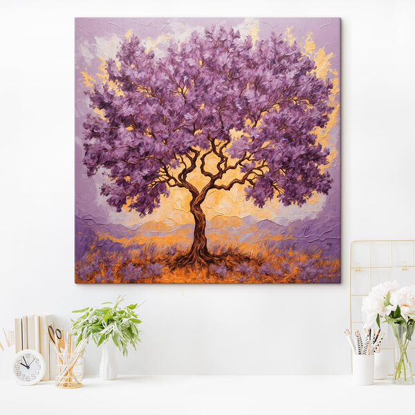 Wandbilder Gemälde eines Baumes mit lila Blättern Wandbilder Gemälde eines Baumes mit lila Blättern