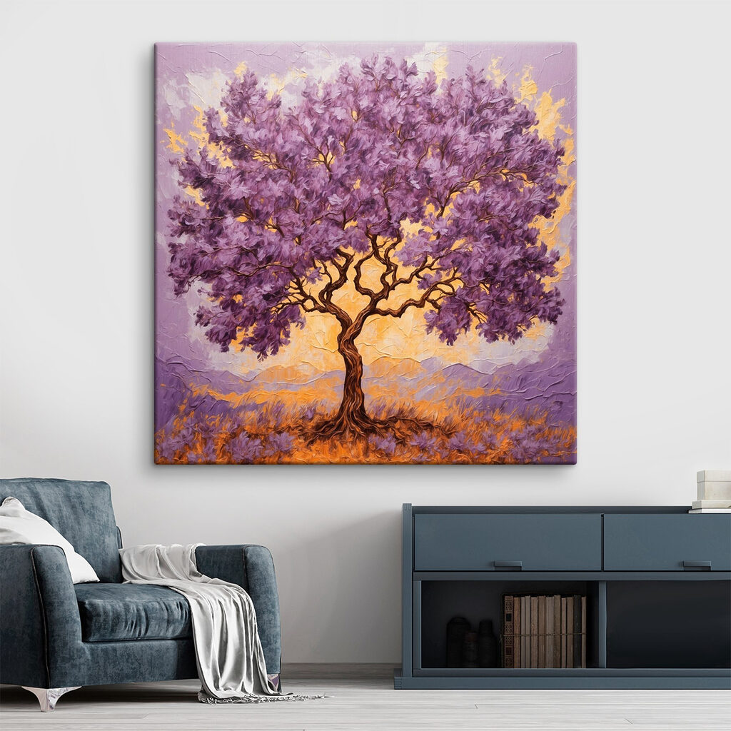 Painting of a tree with purple leaves