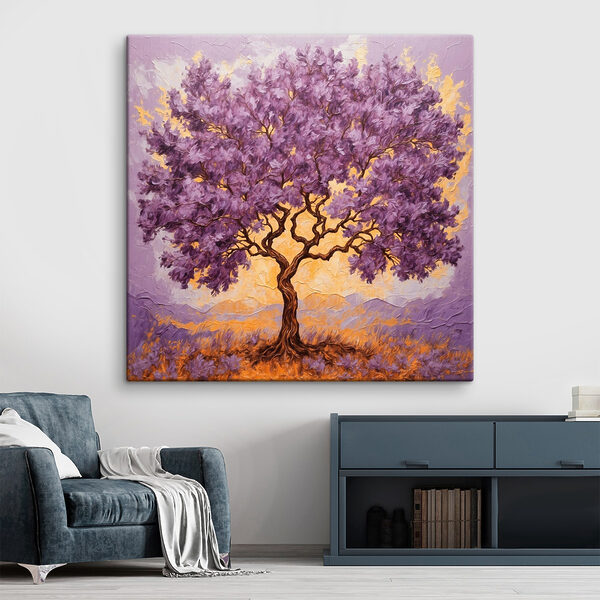 Painting of a tree with purple leaves