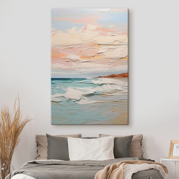 Painting of a beach and ocean Painting of a beach and ocean