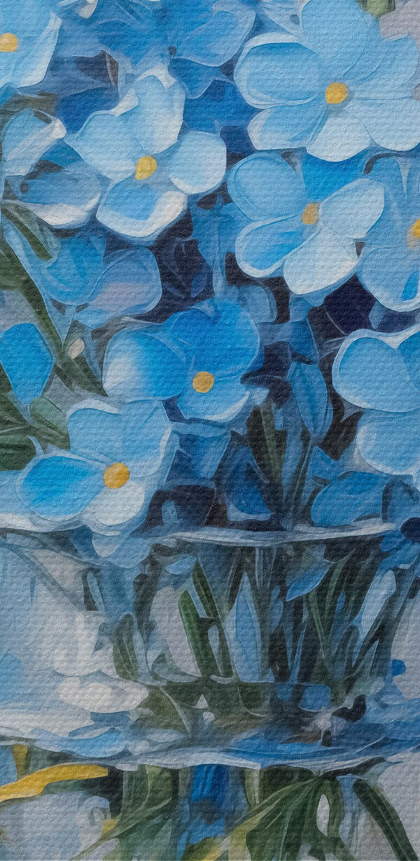 Gemälde mit blauen Blumen in einer Glasvase Gemälde mit blauen Blumen in einer Glasvase