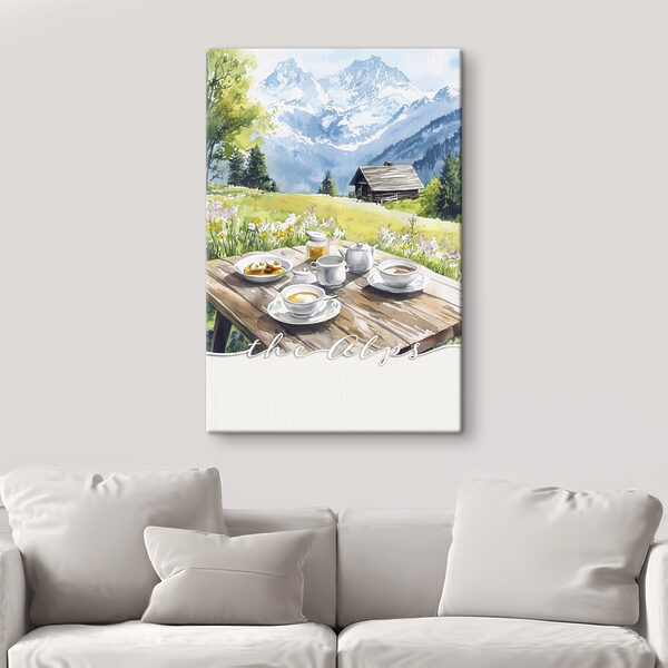 Tisch mit Essen darauf und ein Haus im Hintergrund Wandbilder Tisch mit Essen darauf und ein Haus im Hintergrund