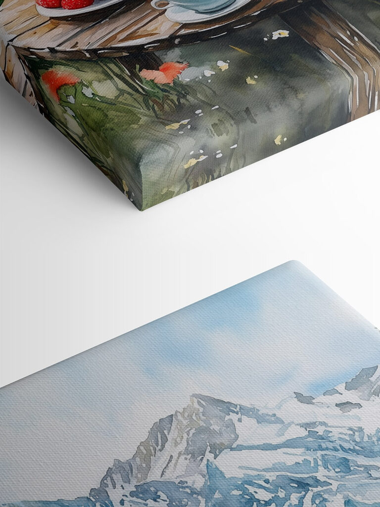 Table with food and drinks on it in front of a mountain Table with food and drinks on it in front of a mountain