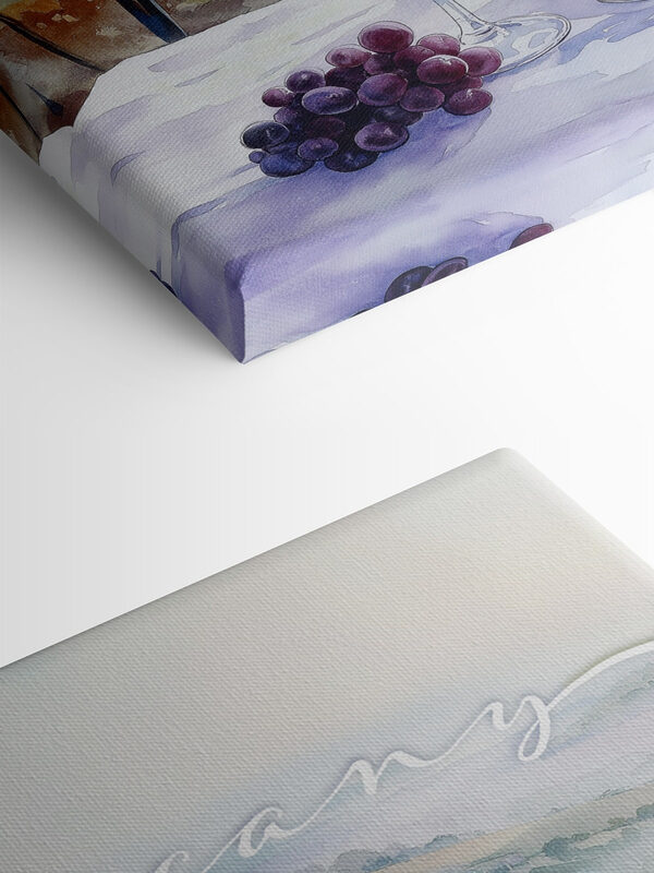 Aquarellmalerei von Weingläsern und Trauben auf einem Tisch Aquarellmalerei von Weingläsern und Trauben auf einem Tisch