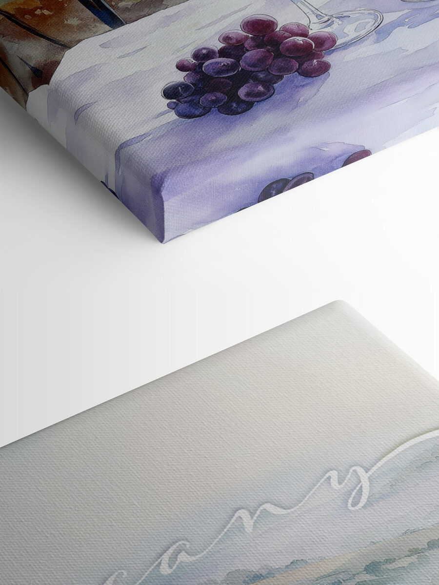 Aquarellmalerei von Weingläsern und Trauben auf einem Tisch