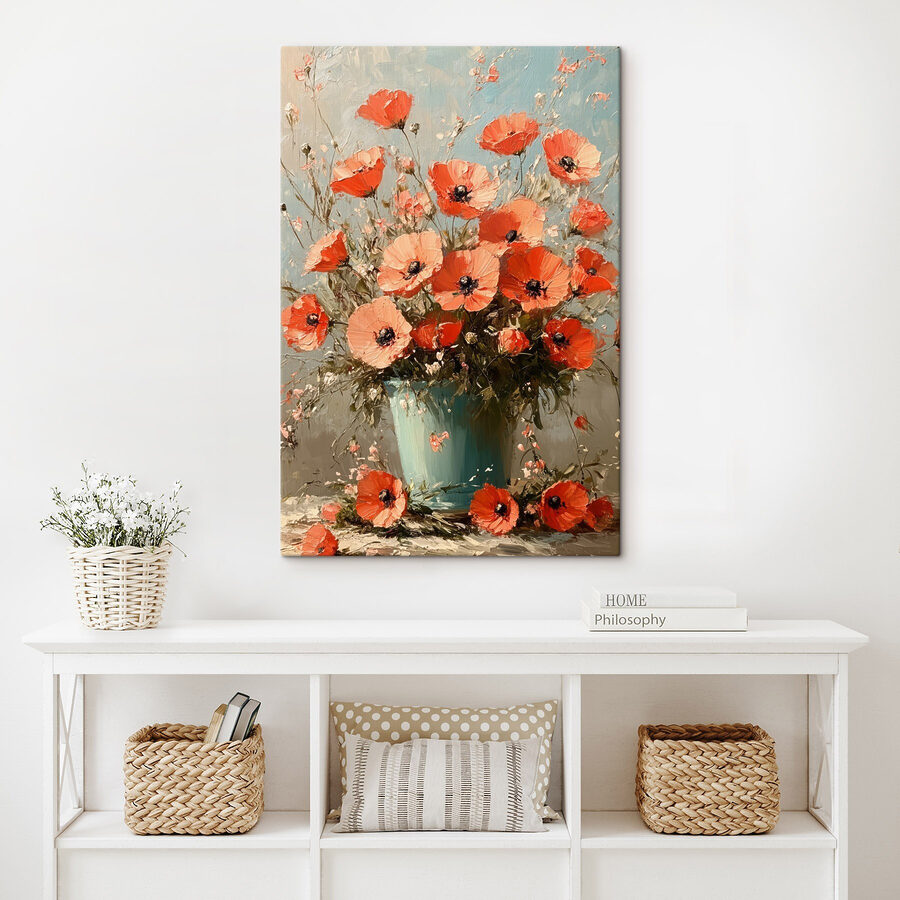 Gemälde mit Blumen in einer blauen Vase Gemälde mit Blumen in einer blauen Vase