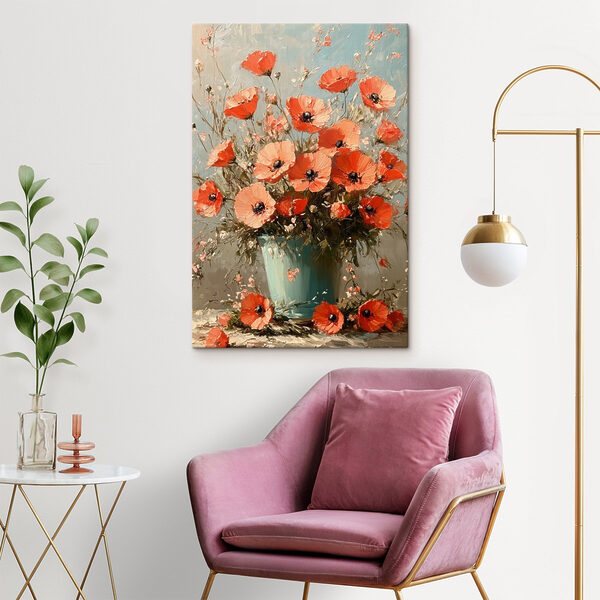 Gemälde mit Blumen in einer blauen Vase Gemälde mit Blumen in einer blauen Vase
