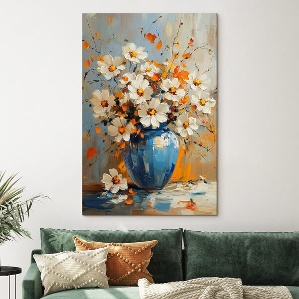 Gemälde mit Blumen in einer blauen Vase Gemälde mit Blumen in einer blauen Vase