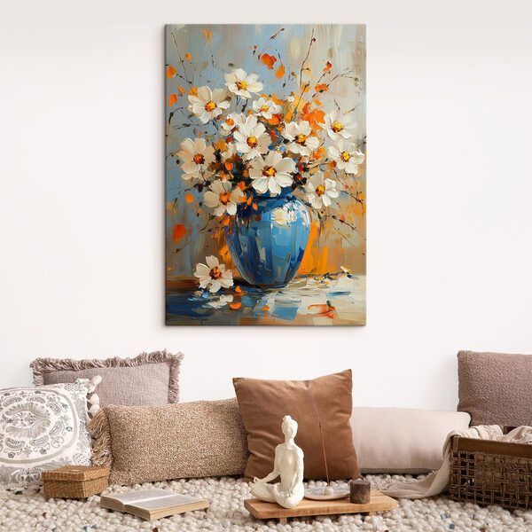 Gemälde mit Blumen in einer blauen Vase Gemälde mit Blumen in einer blauen Vase