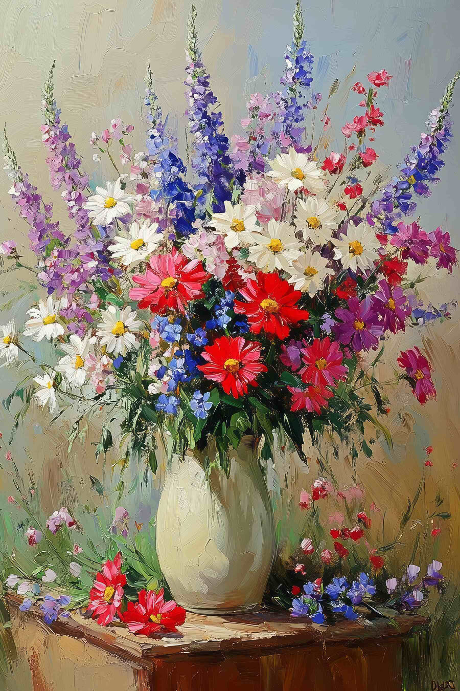 Gemälde einer Vase mit Blumen
