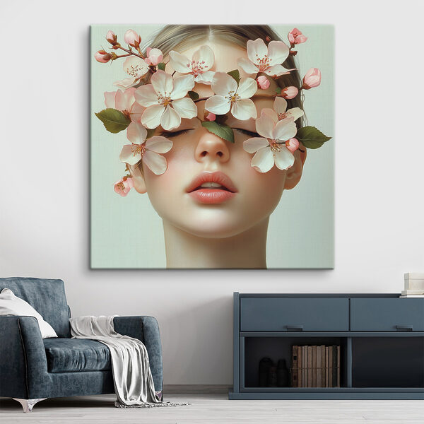 Frau mit Blumen im Gesicht Frau mit Blumen im Gesicht
