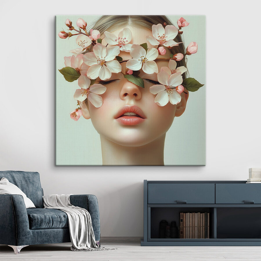 Frau mit Blumen im Gesicht