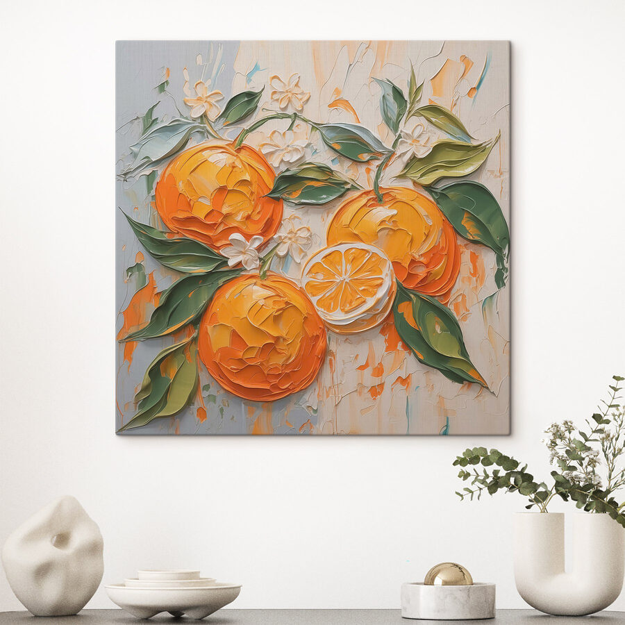 Malerei von Orangen und Blättern