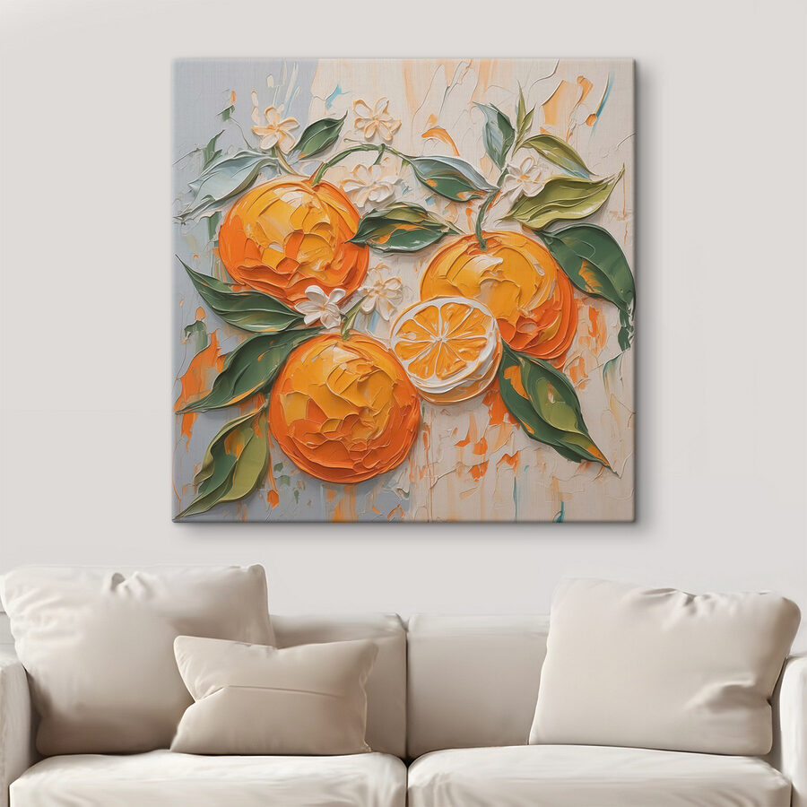 Malerei von Orangen und Blättern