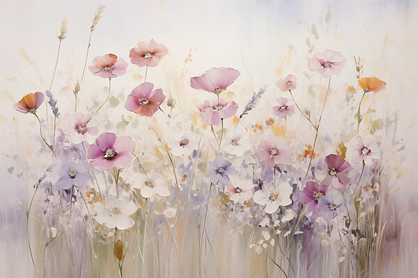 Gemälde von Blumen auf einem Feld Gemälde von Blumen auf einem Feld