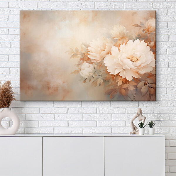 Gemälde mit Blumen an einer Wand Gemälde mit Blumen an einer Wand