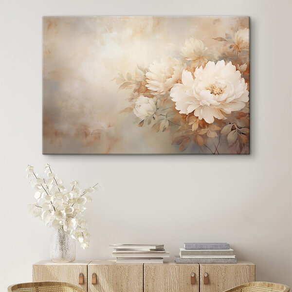 Gemälde mit Blumen an einer Wand Gemälde mit Blumen an einer Wand