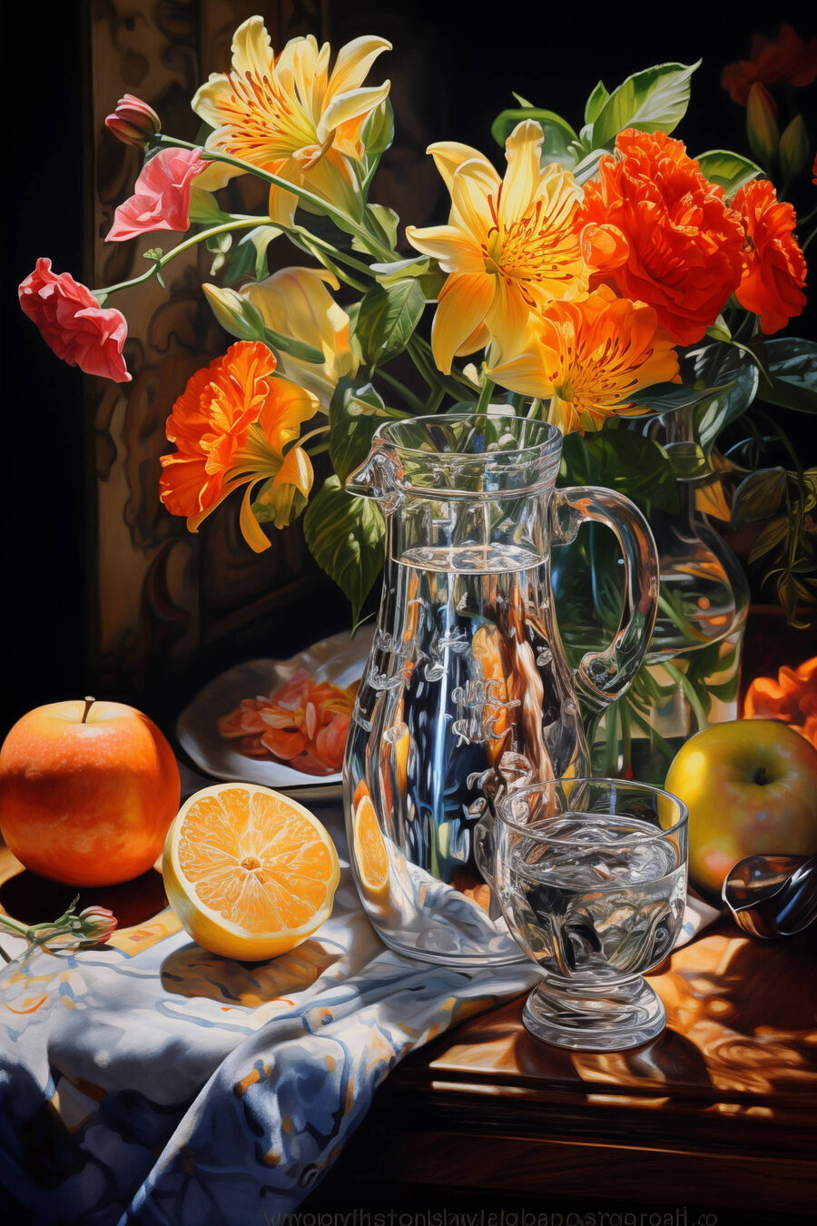 Stilleben mit Blumen und Früchten
