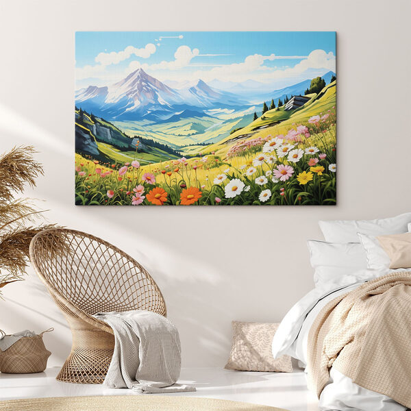 Landschaft mit Bergen und Blumen Landschaft mit Bergen und Blumen