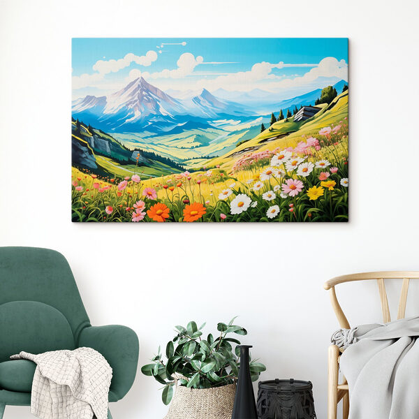 Landschaft mit Bergen und Blumen Landschaft mit Bergen und Blumen