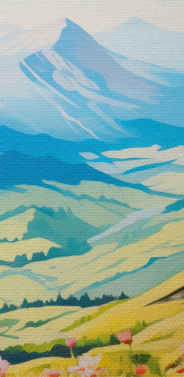 Landschaft mit Bergen und Blumen Landschaft mit Bergen und Blumen
