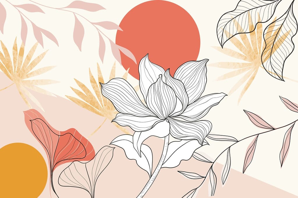 Blüte und Blätter mit roter Sonne Blüte und Blätter mit roter Sonne