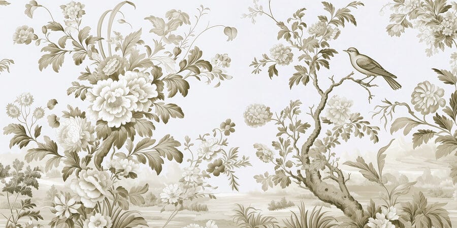 Tapete mit Blumen und Bäumen