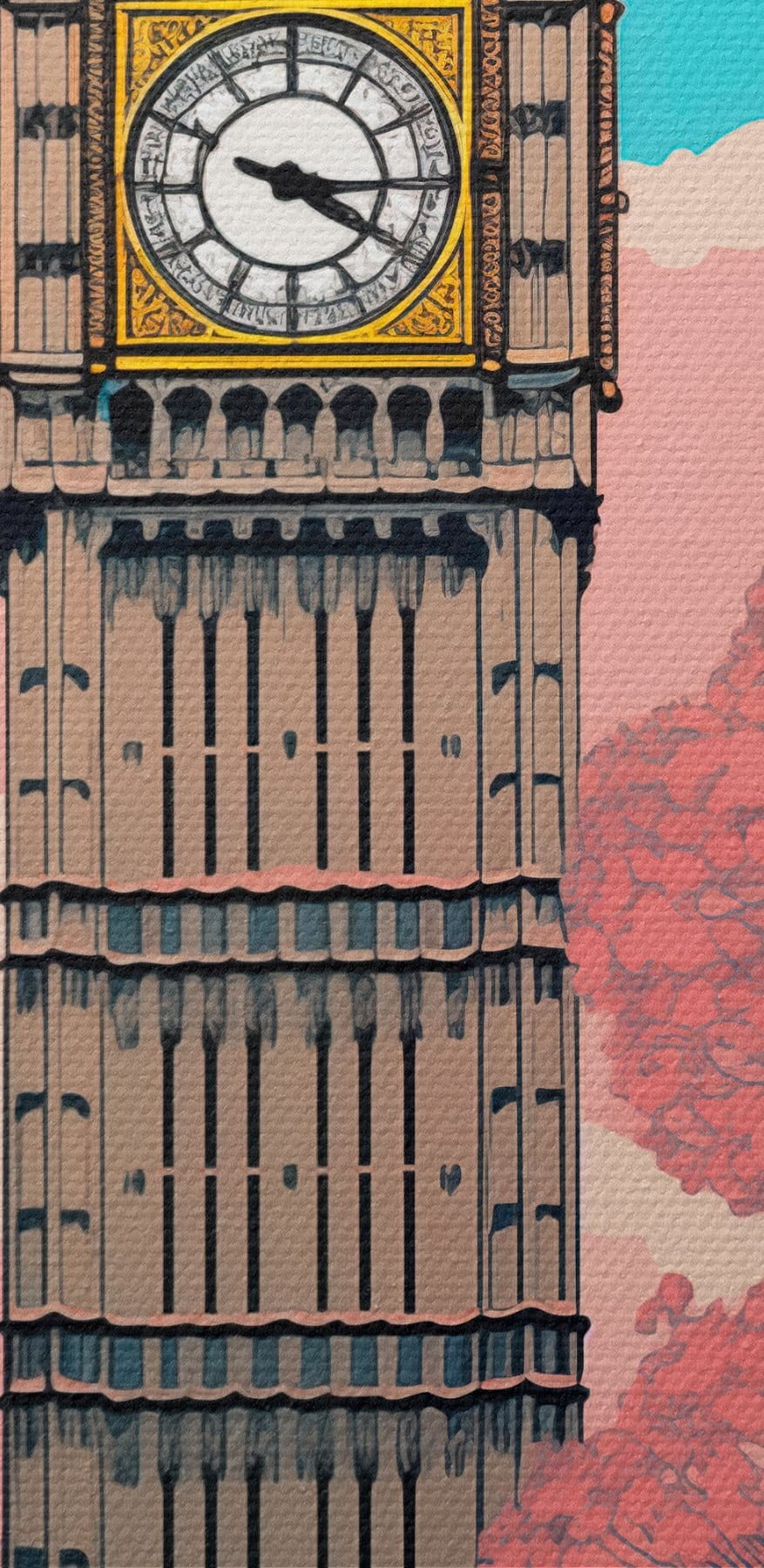 Uhrenturm mit Laternenpfahl und Bäumen