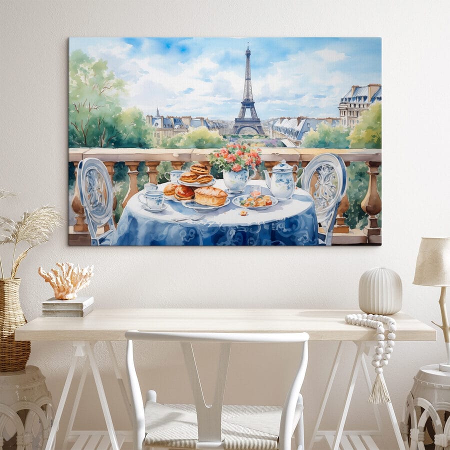 Aquarellmalerei eines Tisches mit Essen darauf Aquarellmalerei eines Tisches mit Essen darauf